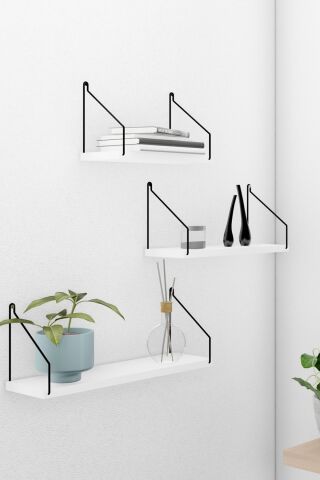 Duvar Rafı 3’lü Set Kitaplık Mutfak Banyo Yaşam Alanı Beyaz