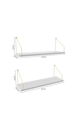 Duvar Rafı Kitaplık Mutfak Banyo Yaşam Alanı 20 X 70 Cm 2 Adet Beyaz Altın Kollu