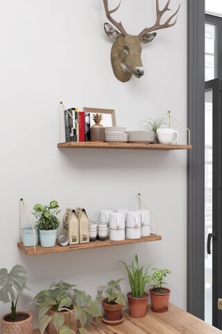 Duvar Rafı Kitaplık Mutfak Banyo Yaşam Alanı 20 X 70 Cm 2 Adet Atlantik Çam Altın Kollu