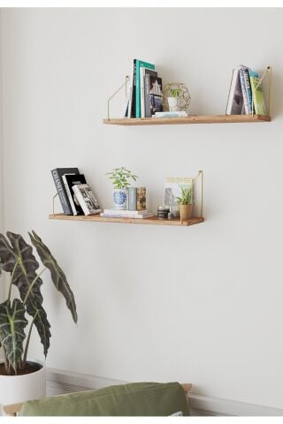 Duvar Rafı Kitaplık Mutfak Banyo Yaşam Alanı 20 X 70 Cm 2 Adet Atlantik Çam Altın Kollu