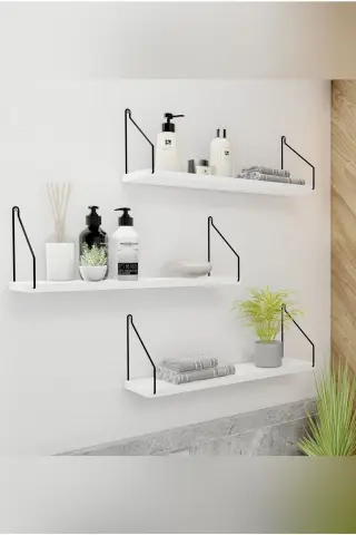 İskandinav Kitaplık Duvar Rafı Mutfak Banyo Salon 3 Lü Set 15x55 Cm