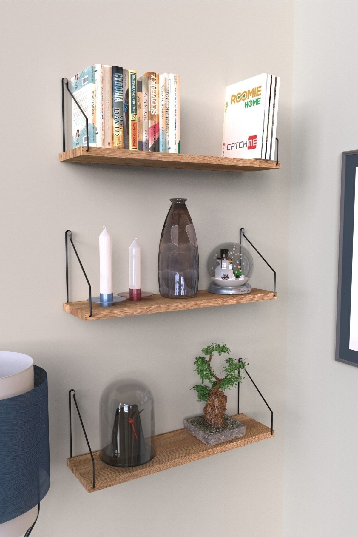 Duvar Rafı Kitaplık Mutfak Banyo Yaşam Alanı 3 'lü Set 15 X 55 Cm .