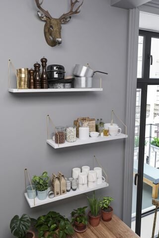 Duvar Rafı Kitaplık Mutfak Banyo Yaşam Alanı 3 'lü Set 15 X 55 Cm Gold Kol