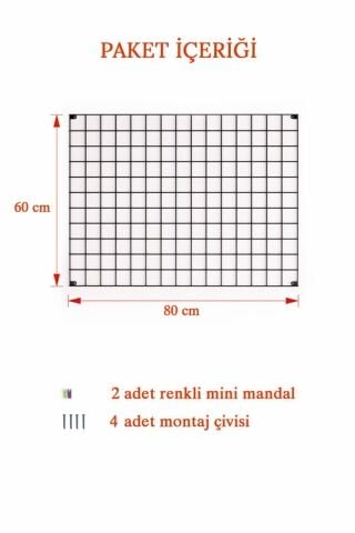 60x80 Metal Fotoğraf Askısı Tel Pano Siyah 2 Adet Mini Mandal 4 Adet Montaj Çivisi Hediyeli