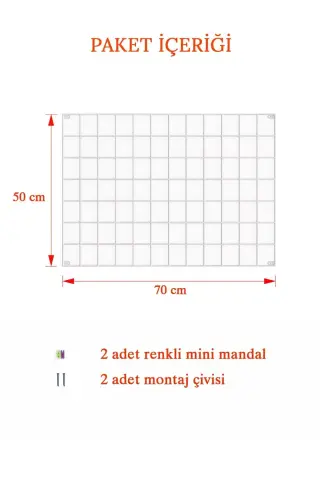 Metal Fotoğraf Askısı Tel Pano Beyaz 50x70 2 Adet Mini Mandal Ve 4 Adet Montaj Çivisi Hediye
