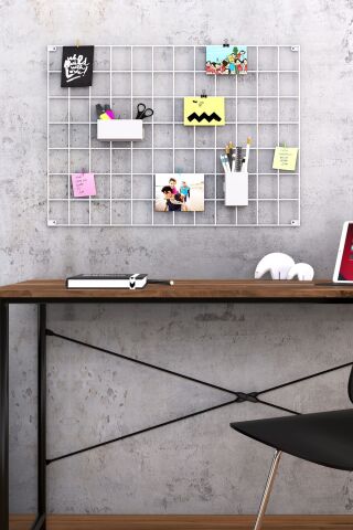 Metal Fotoğraf Askısı Tel Pano Beyaz 50x70 2 Adet Mini Mandal Ve 4 Adet Montaj Çivisi Hediye