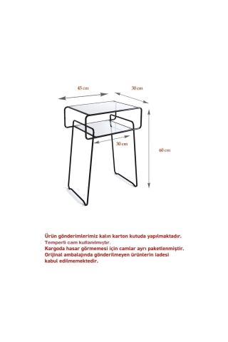 Retro Yan Sehpa, Metal Sehpa, Cam Sehpa, Salon, Yatak Odası, Antre