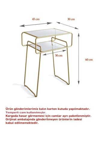 Retro Yan Sehpa, Metal Sehpa, Cam Sehpa, Salon, Yatak Odası, Antre