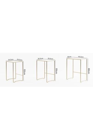 Retro 3 lü Zigon Sehpa, Metal Sehpa, Cam Sehpa, Salon, Yatak Odası, Antre