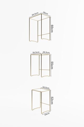 Retro 3 lü Zigon Sehpa, Metal Sehpa, Cam Sehpa, Salon, Yatak Odası, Antre