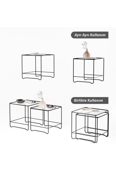 Orta Sehpa Salon Oturma Odası İkili Kare Siyah