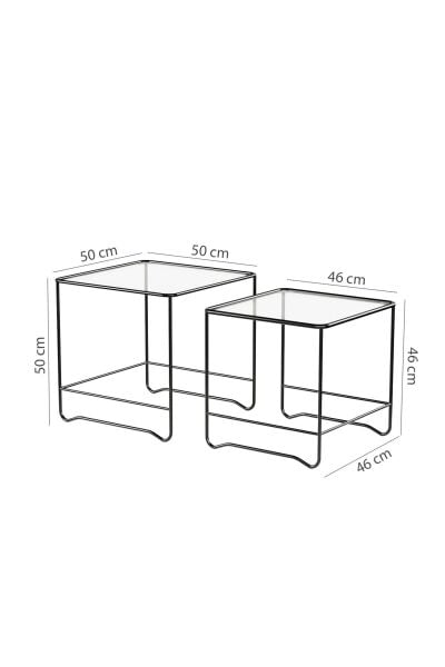 Orta Sehpa Salon Oturma Odası İkili Kare Siyah