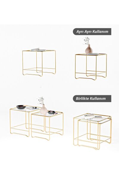 Orta Sehpa Salon Oturma Odası İkili Kare Gold