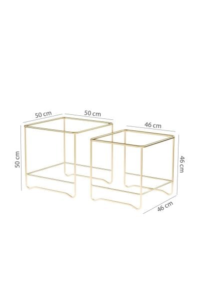Orta Sehpa Salon Oturma Odası İkili Kare Gold
